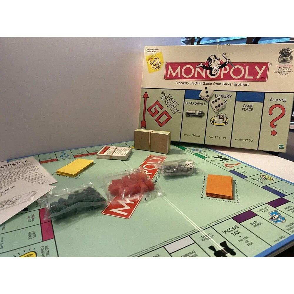 1998 Monopoly Board Game Parker Brothers w/ New Moneybag token Some Parts Unused